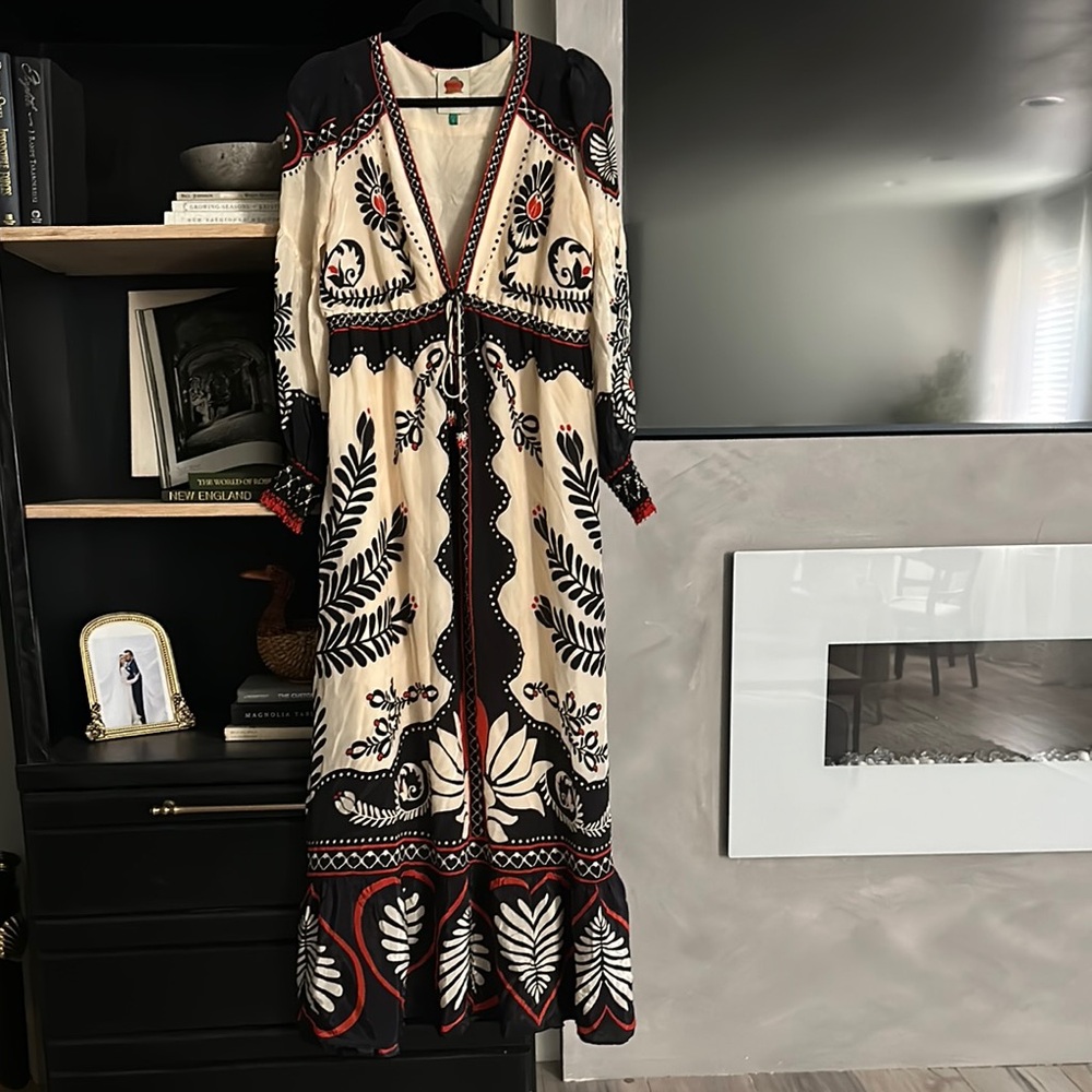 Farm Rio Black Passion Scarf Maxi Dress